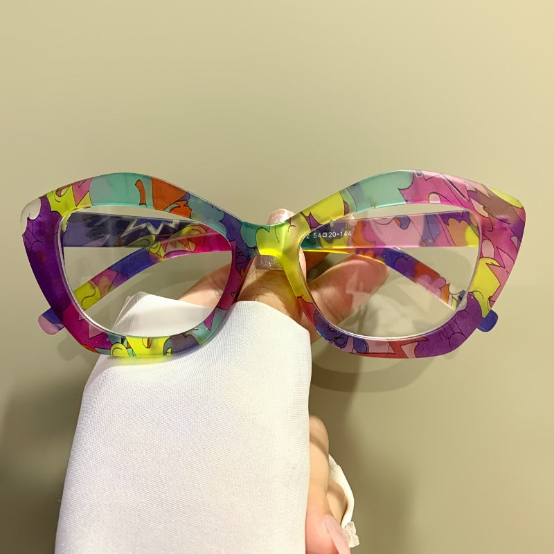 VIUIRNKA Women's Glasses, Trendy Colorful Cat Eye Frame Fashion, Blue Light Blocking PC Lenses with Metal Hinges & Case, Lightweight Retro Square Design, Cool Quality Event Wear, Trending Holiday Gifts