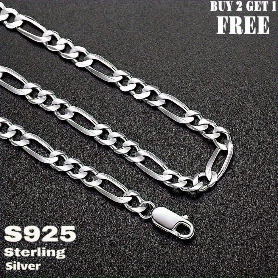 Silvery Jewelry Special, 925 Silver Rough Figaro Necklaces Buy 2 Get 1 Free And Comes With A Beautiful Gift Box, Fashionable And Versatile, Men'S Necklace, Women'S Necklace, You Can Give It For Your Own Use, The Perfect Gift.