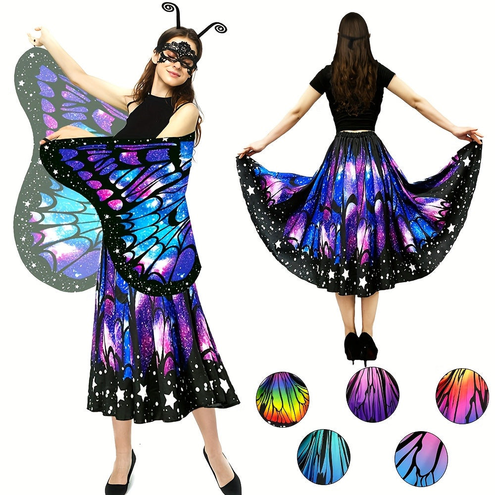 Women's 4pcs Butterfly Costume Set with Cape, Skirt, Antenna Headband - Lightweight Halloween Outfit for Christmas Parties, Carnival Parades, Cosplay Events & Masquerade Balls - Perfect Gift for Her