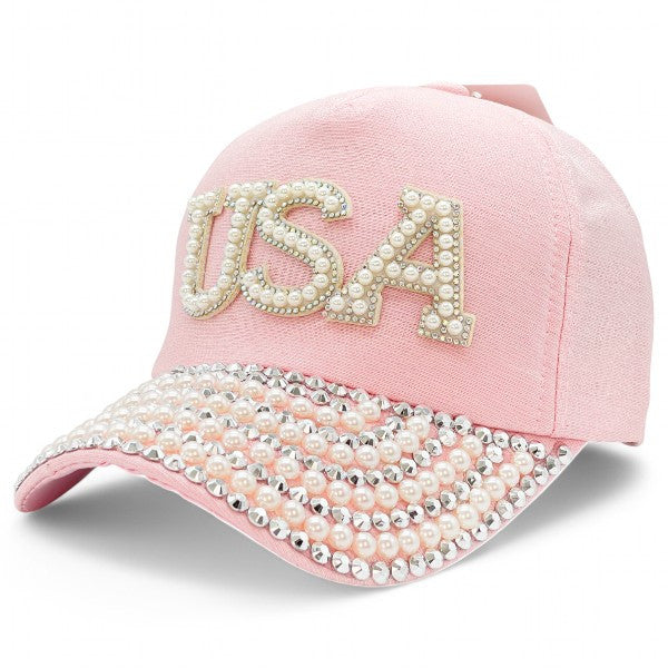 "USA" Bling Bling Bead BASEBALL CAP Adjustable, UV protection Design for American, Perfect for Outdoor Activities, Casual