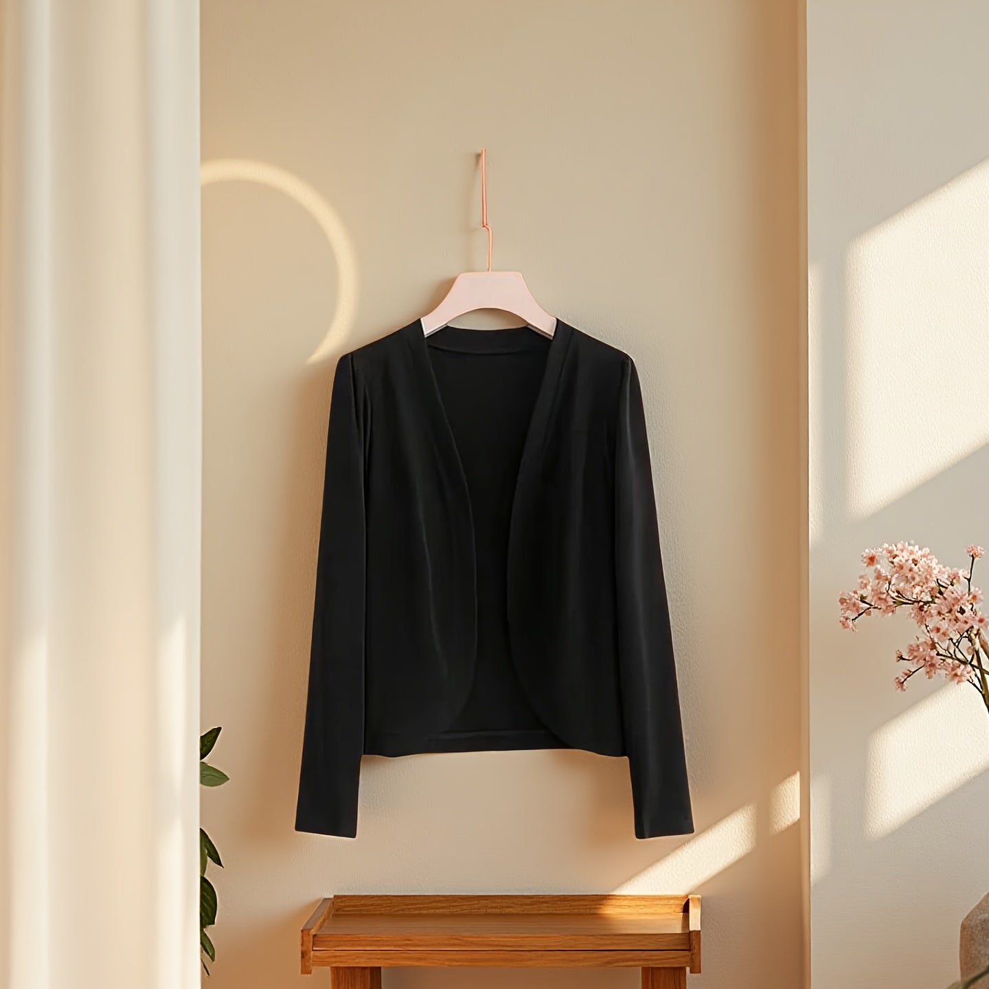 1pc/Classic Elegant Solid Color Long-Sleeve Cardigan, Front-Opening Shawl, Comfortable And Breathable, Windproof And Sun-Resistant, Perfectly Showing The Mature Style of Women