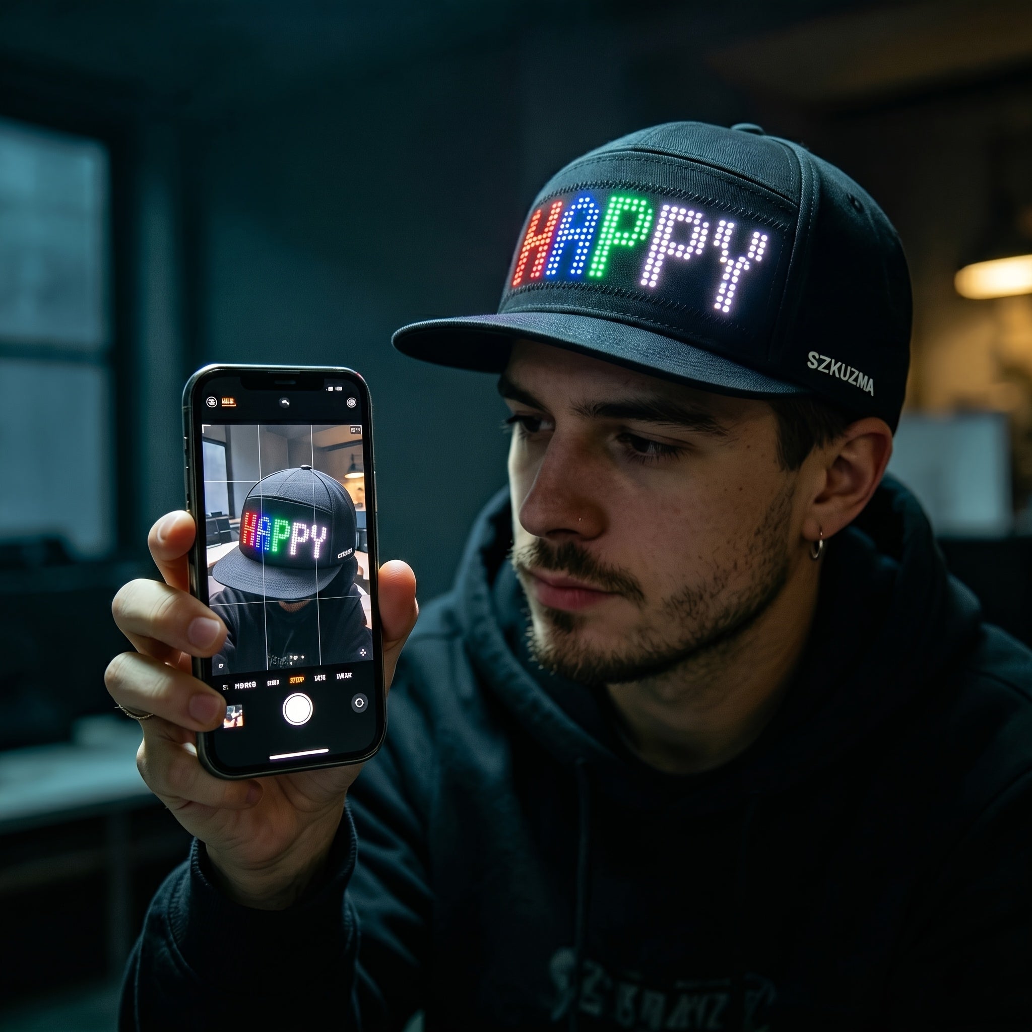 Programmable LED Light-Up Hat, Scrolling Text Display Cap, Rechargeable Baseball Cap, 12×48 Pixel Screen, Club Hat, Party Music Festival Night Run Youth Gift, Unisex Hats, Comfortable and Adjustable