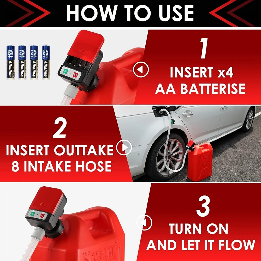 [Portable Gas Can Pump] Automatic Fuel Transfer Pump With Auto-Stop, 51'' Extra Long Hose, 3.2 Gallon Per Min, Battery Or USB Powered, 4 Can Adapters, Fast And Safe Portable Gas Can Pump For Oil, Diesel, Gasoline