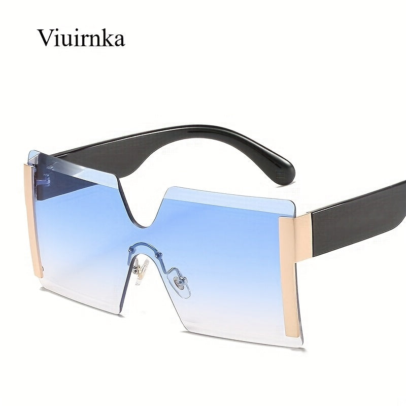 VIUIRNKA Women's Fashion Glasses, Trendy Oversized Frameless Square Frame, Retro Fashion Glasses with Case, Lightweight Unisex Design for Cool Events, Perfect for Halloween and Christmas Gifts