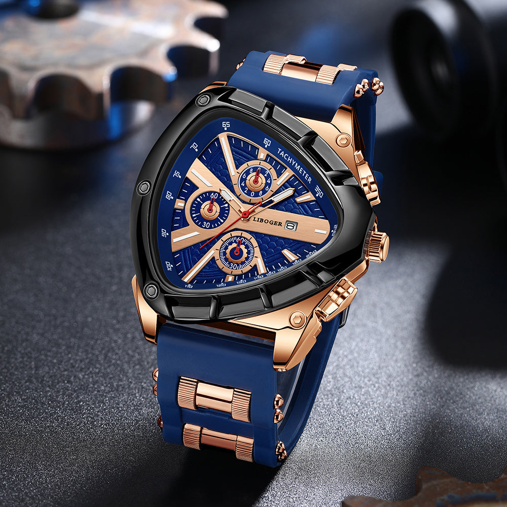 [Valentine's Father's Day Gift] 2pcs/set Luxury Sports Mens Watches For Men With Triangle Dial & Silicone Strap, Chronograph-like, Retro Square Dial & Faux Leather Starp Men Watches, Date Display, Dress Watch For Casual, Valentine's Father's Day Gift, Rel