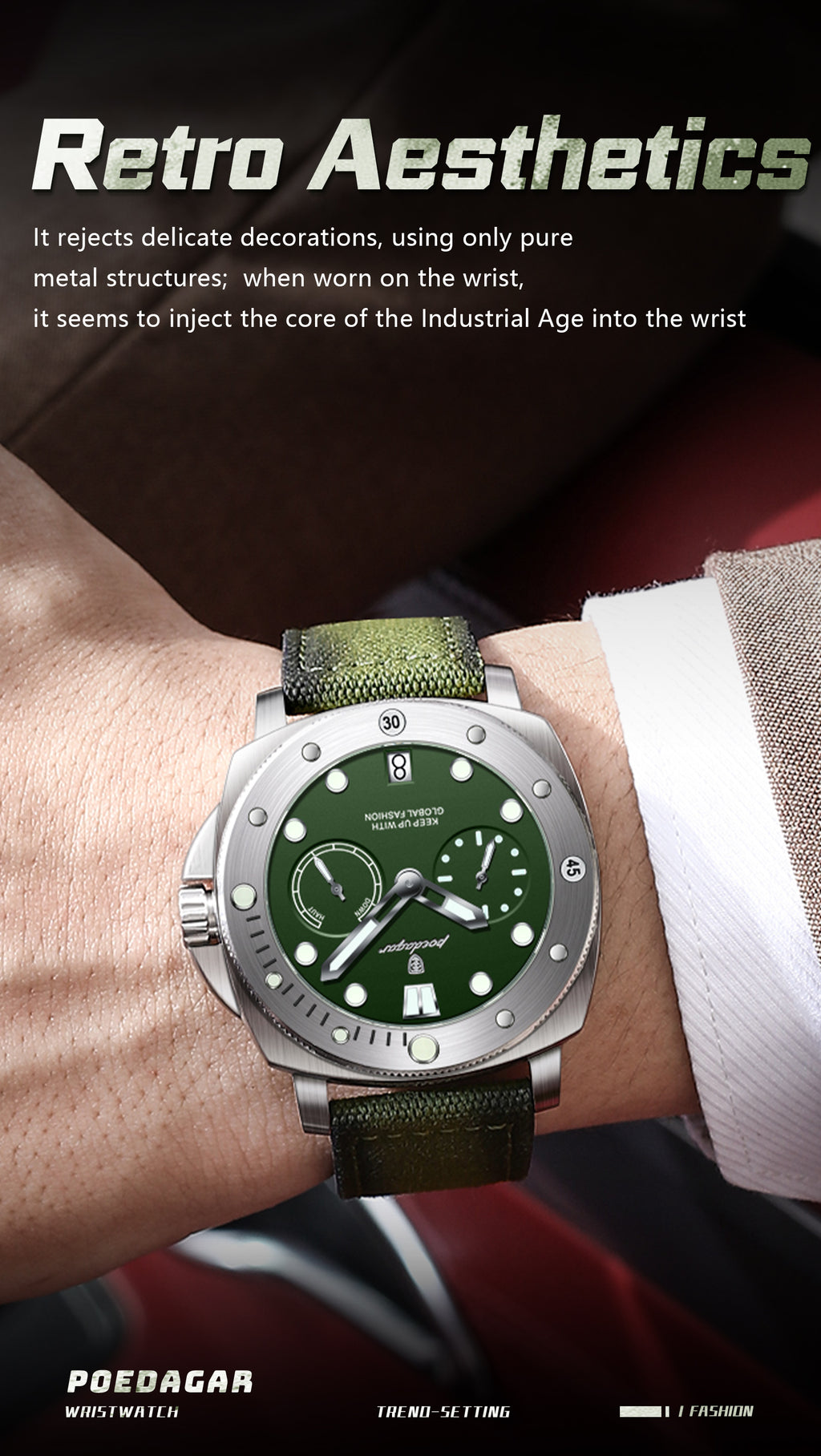 POEDAGAR Men's Nylon Strap Watch - Waterproof Up to 3ATM, Quartz Movement, Dial with Hands, Multi-Functional Sports Watch for Casual & Formal Wear