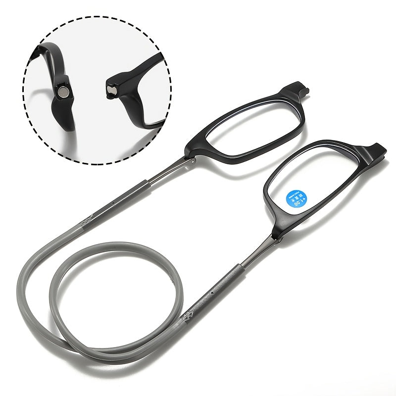 4 Pairs of Reading Glasses Simple Square Folding Magnetic Neck Hanging Fashionable Presbyopic Frame Multifunctional Ultra-light Portable Telescopic Folding Anti-fall Retro Frame Suitable for Office Wear