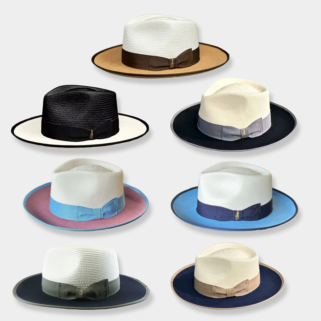 Hand- Panama Color Matching Spring And Summer Hat, Men'S And Women'S Valentine'S Day Gift, Wedding Style Unisex, Head Circumference 22.44-23.62inch, Adjustable Hat Circumference