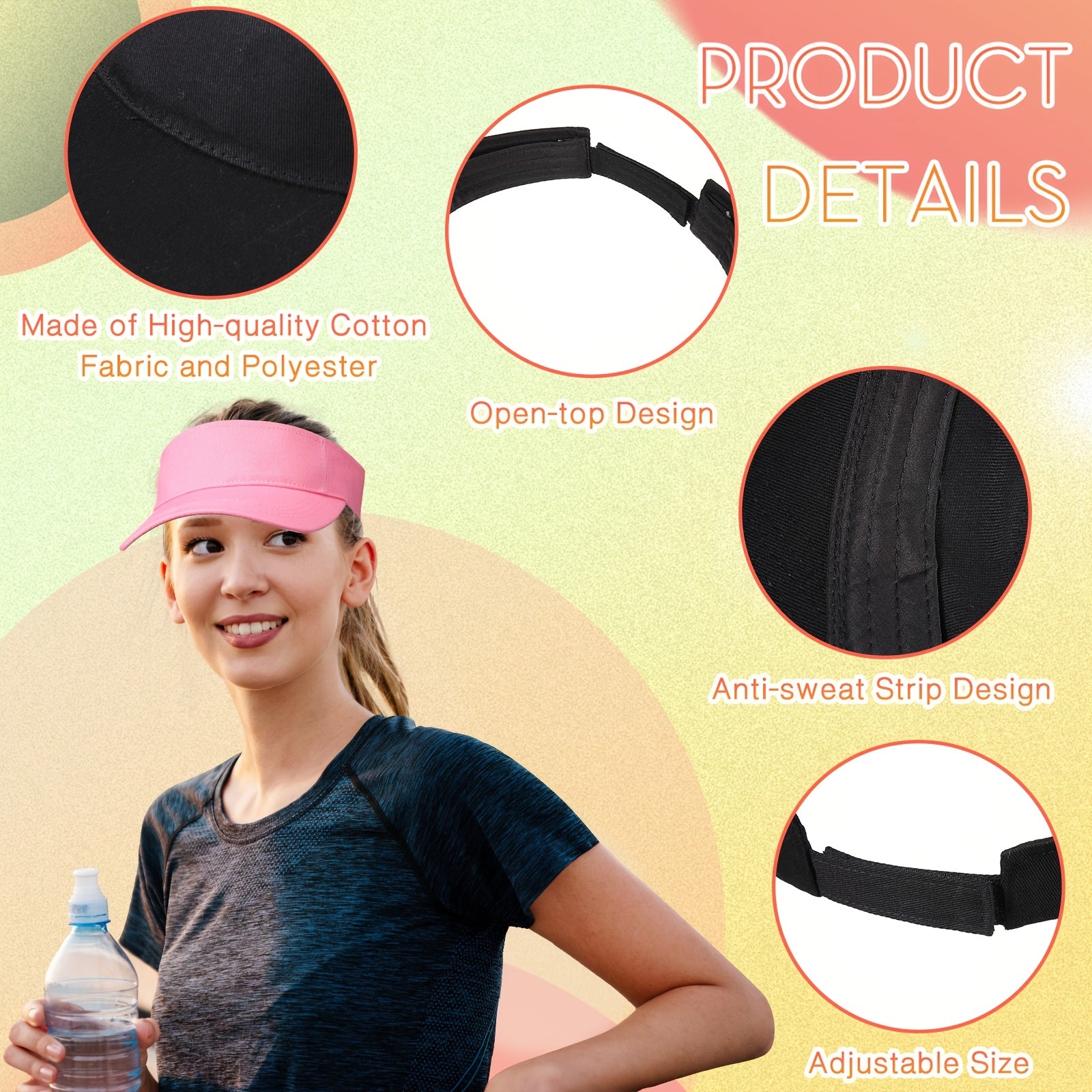 [Adjustable Sun Visor Caps] 36 Pack (Bulk) Adjustable Sun Visor Caps - Lightweight Visor, Non-Elastic Hats for Men & Women, Empty Top Design for Outdoor, Tennis, Running, Golf - Bulk Packaging for Teams/Events (Not Washable)