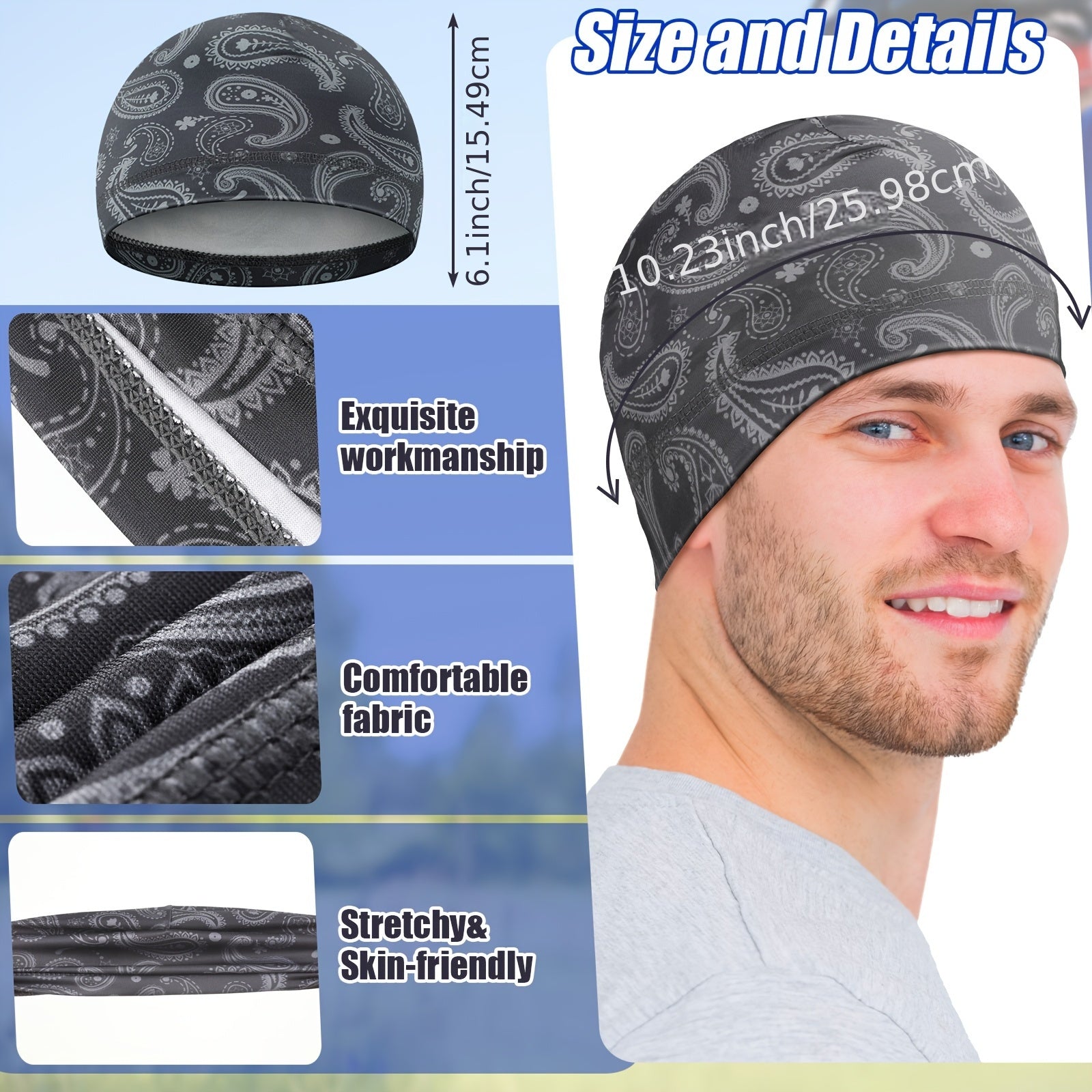 10pcs Men Cooling Skull Caps Welding Hard Liner Cycling Skull Caps Wicking Beanie Do Rag Head Wrap for Men (Mixed Style)