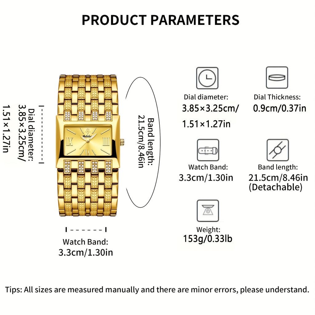 1pc Yalalusi Men'S Fashion Watch | Luminous Pointer, Business Golden, Casual Splicing Wristband, Easy Rhinestone Decoration, Gift Box And Strap Remover, Ideal For Father And Friends Gift