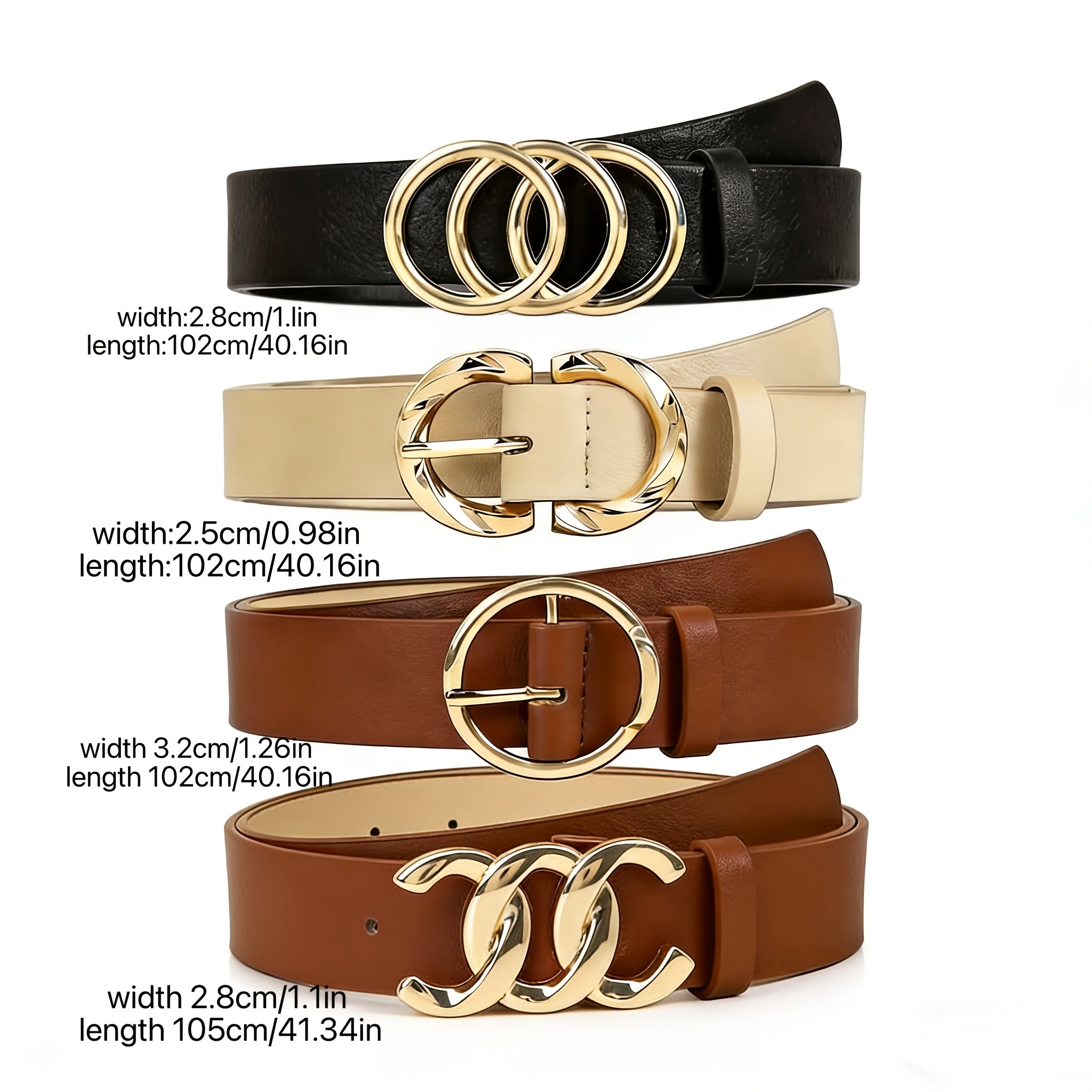 4pcs Set - Women's Fashion Belt, Retro Appearance with Elegant Golden Metal Buckle, Adjustable Design Suitable for Daily Casual Clothing Such As Jeans And Skirts