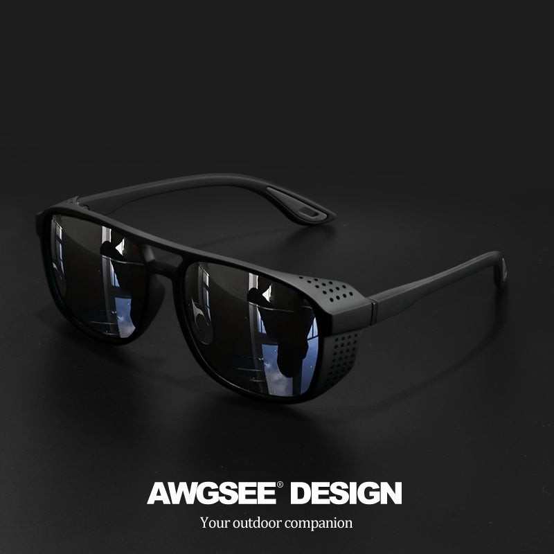 Circular Polarized Steampunk Sports Glasses - Stylish Polarized Running Glasses - Ideal for Fishing and Driving, Durable Side Cutout Frame, HD Lenses，sunglasses