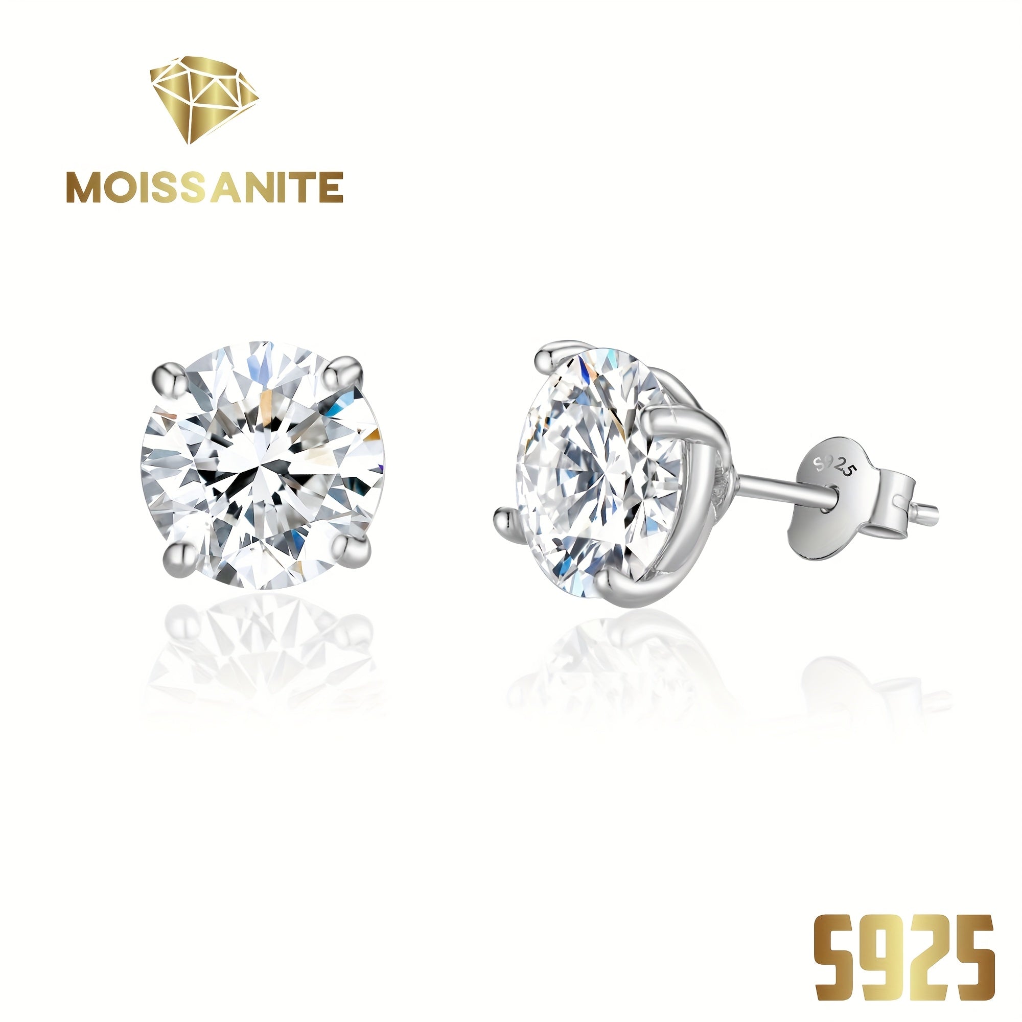 Classic Moissanite Stud Earrings, 0.5CT/1CT/2CT/3CT/5CT*2, D Color VVS1, S925 Sterling Silver. Ideal Gifts for Birthday, Mother's Day, Wedding, with GRA, Velvet Pouch, Silver Polishing Cloth & Ear Backs, Total Weight Of The Product (4.06g)