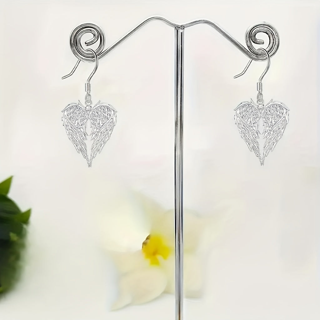 A Pair of Stylish And Elegant Angel Wings Heart-Shaped Love Pendant Earrings, Or a Heart-Shaped Pendant Necklace, Exquisite Holiday Birthday Party Memorabilia Gifts, Christmas Valentine'S Day Mother'S Day Presents, Jewelry Accessories