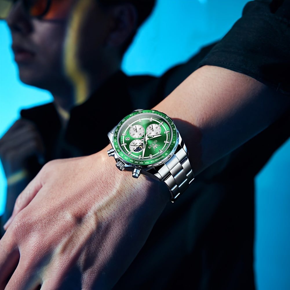 OLEVS Men's Luxury Watch Luminous Easy Read Chronograph Watches Moon Phase Quartz Male Watch Wrist Watch Big Face with Calendar Wristwatch Relojes De Hombre