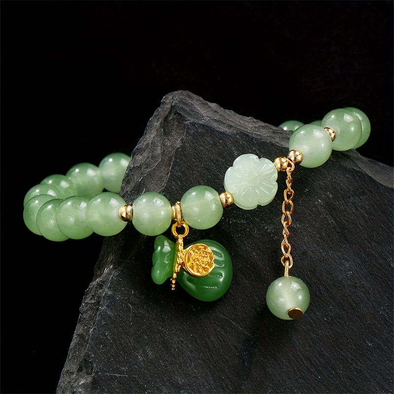 [7pcs Bead Chain Bracelet] Elegant 7pcs Bead Chain Bracelet Set, Butterfly And Lily Pendant Set Imitation Jade, Retro Chinese Style, Suitable For Daily Gifts And Wear, Suitable For Men And Women