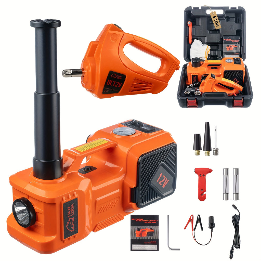 5 Ton Electric Car Jack, Hydraulic Jack and Electric Impact Wrench, Portable Car Lift with Built-in Air Pump, Suitable for SUV MPV Car Truck, Tire Replacement Garage Maintenance, Emergency Maintenance