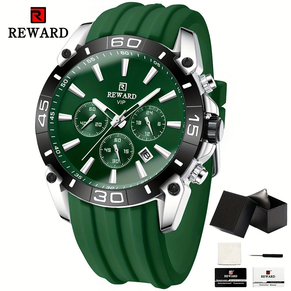 REWARD Men Watches Quartz Analog Luminous Date Wrist Watch Silicone Strap Luxury Casual Watch For Men