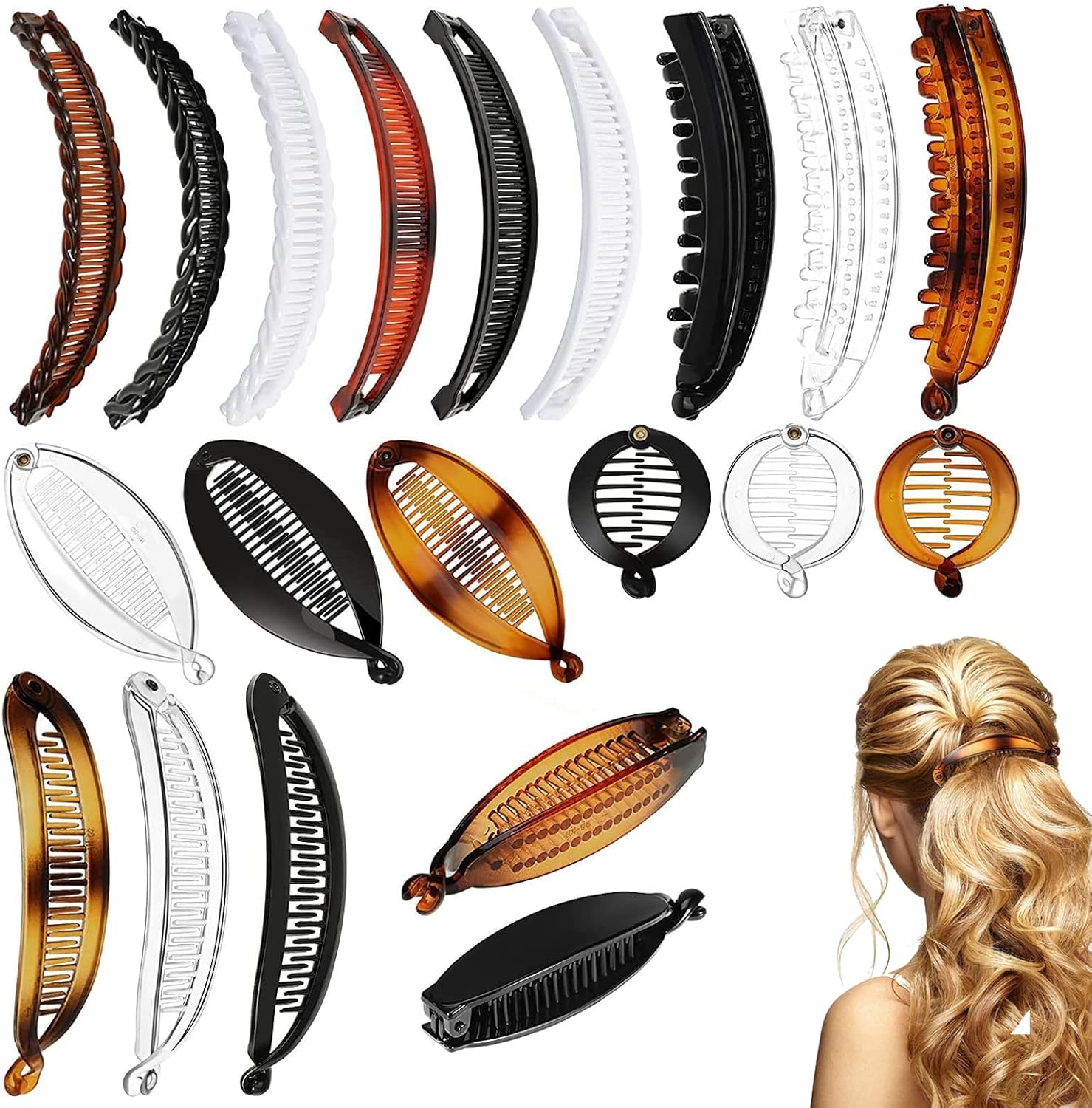 Women's Banana Hair Clip, 20pcs, Banana Hair Clips, Claw Clips, Hair Comb Clips, Fish Tail for Ponytail, Flexible Plastic