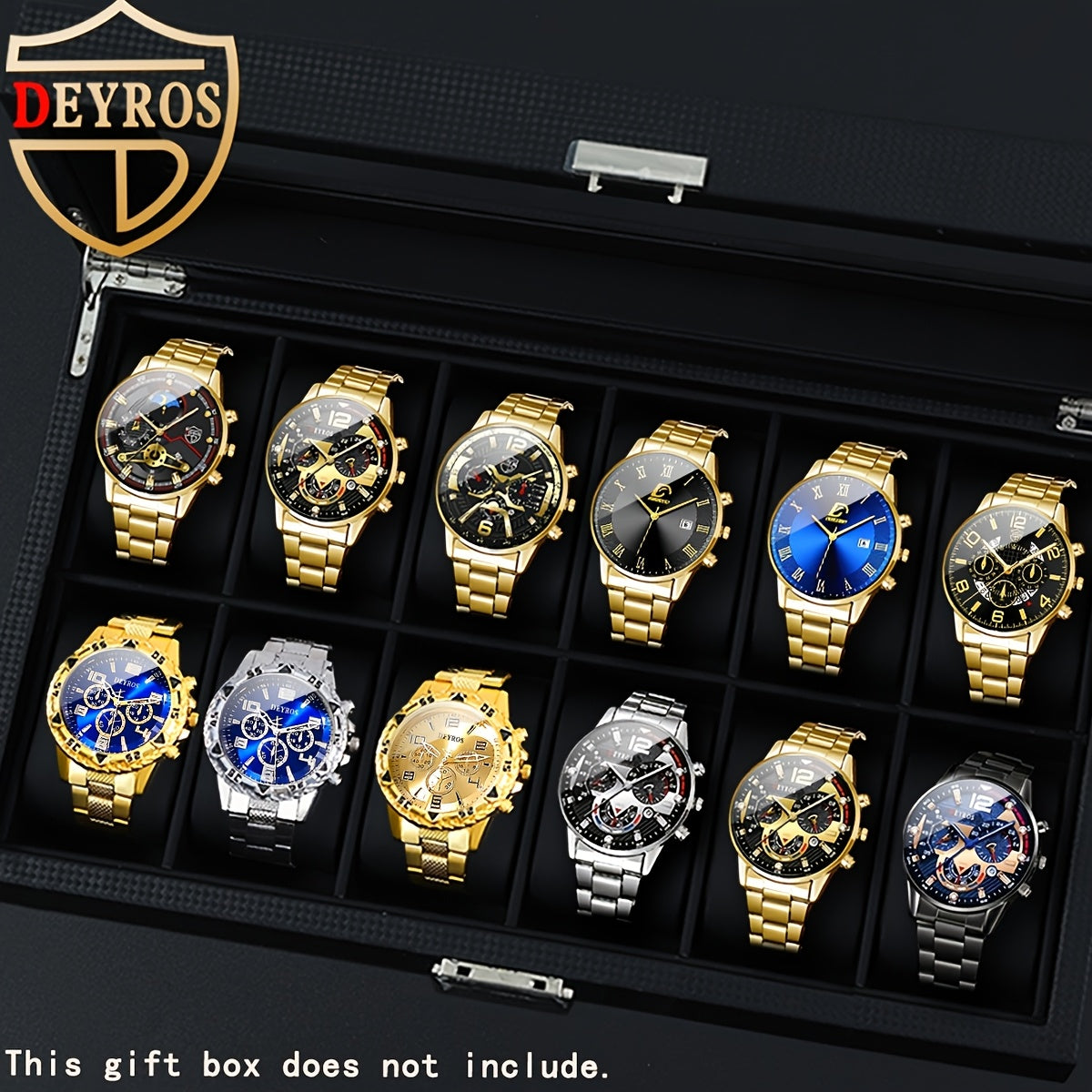 12pcs/Set Men Watch Set, Fashion Stainless Steel Strap Quartz Watches for Men, Classic Pointer Round Dial Date Display Men'S Wrist Watch Business Casual Men'S Watch Set Birthday Valentine'S Day Easter Perfect Gift, Reloj Para Hombre
