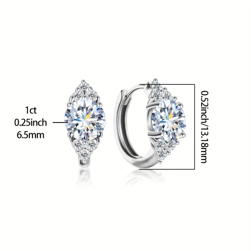 Shiny 1-carat Moissanite Earrings, 925 Sterling Silvery Hoop Earrings, Wedding Earrings, Valentine's Day Gifts, Luxury Jewelry for Women, the Best Gift for Your Beloved