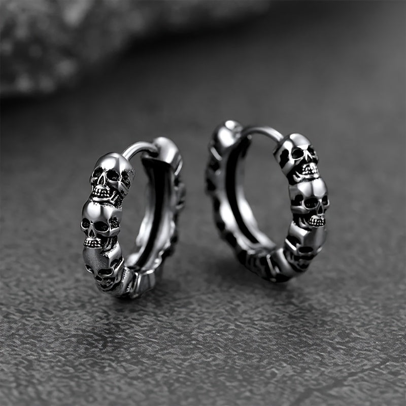 1 Pair of Fashionable Circular Earrings for Women, with Gothic Skull Design, Anti-Allergy, Suitable for Both Men And Women, As a Gift for Daily Halloween Parties