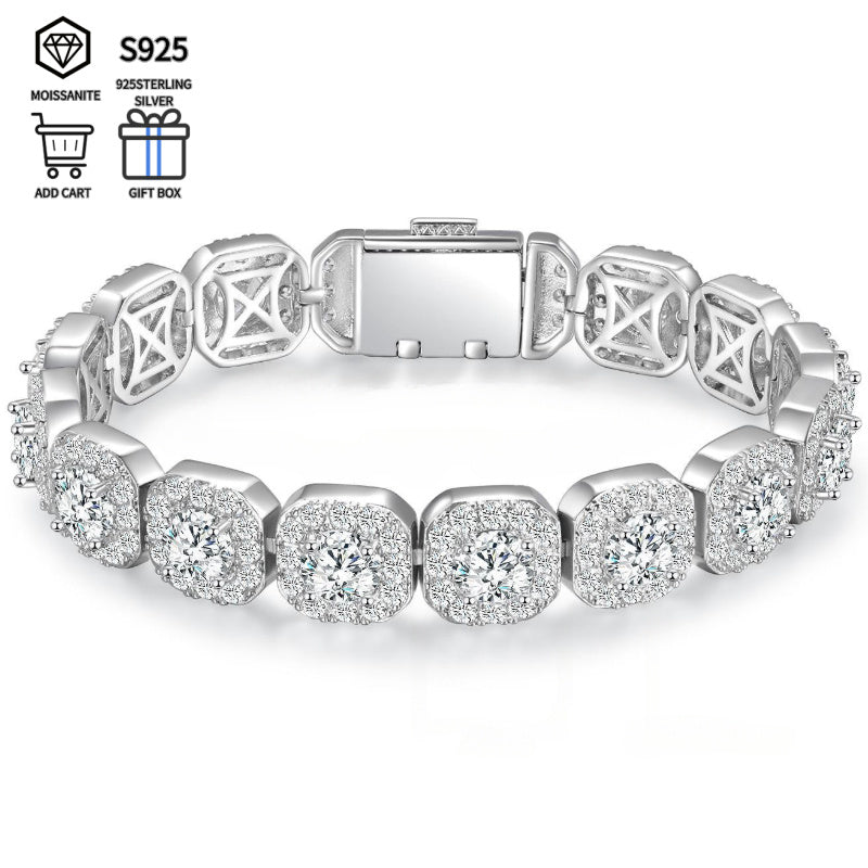 50 Carat(including 2 Carats* 13 Large Moissanite) Moissanite Bracelet, High-end Luxury Sparkling Moissanite Bracelet for Men and Women, Paired with Exquisite Gift Box, Suitable for Birthday Gifts, Fine Jewelry, Lovers' Anniversary Gifts Plat