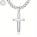 S925 Sterling Silvery (4g) 5mm Cuban Chain 24in Cross Pendant Necklace, Anniversary Christmas Gift, Gift Box
