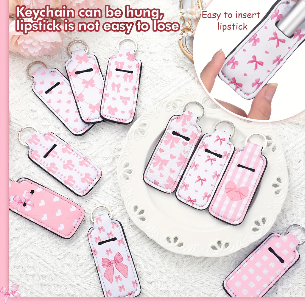 20pcs Coquette Pink Bow Lipstick Holder Keychain Bulk With Portable Clip On Lip Gloss Sleeve Pouch Keychain Coquette Birthday Party Favor Pocket Lip Balm Holder