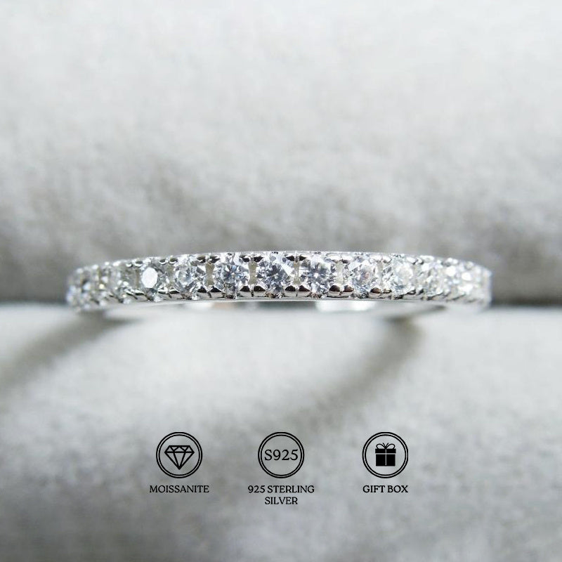 [Wedding Band] 1.3G Moissanite 0.1Ct 925 Sterling Silver Round Cut Ring: Easy And Elegant, Shining S925 Premium Wedding Band Total Product Weight (2.90 Grams)