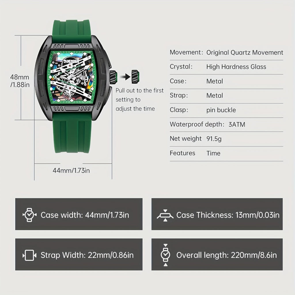 Shike Mei Fashion Men'S Hollow Dial Barrel-Shaped Night Light Waterproof Silicone Strap Men'S Quartz Watch