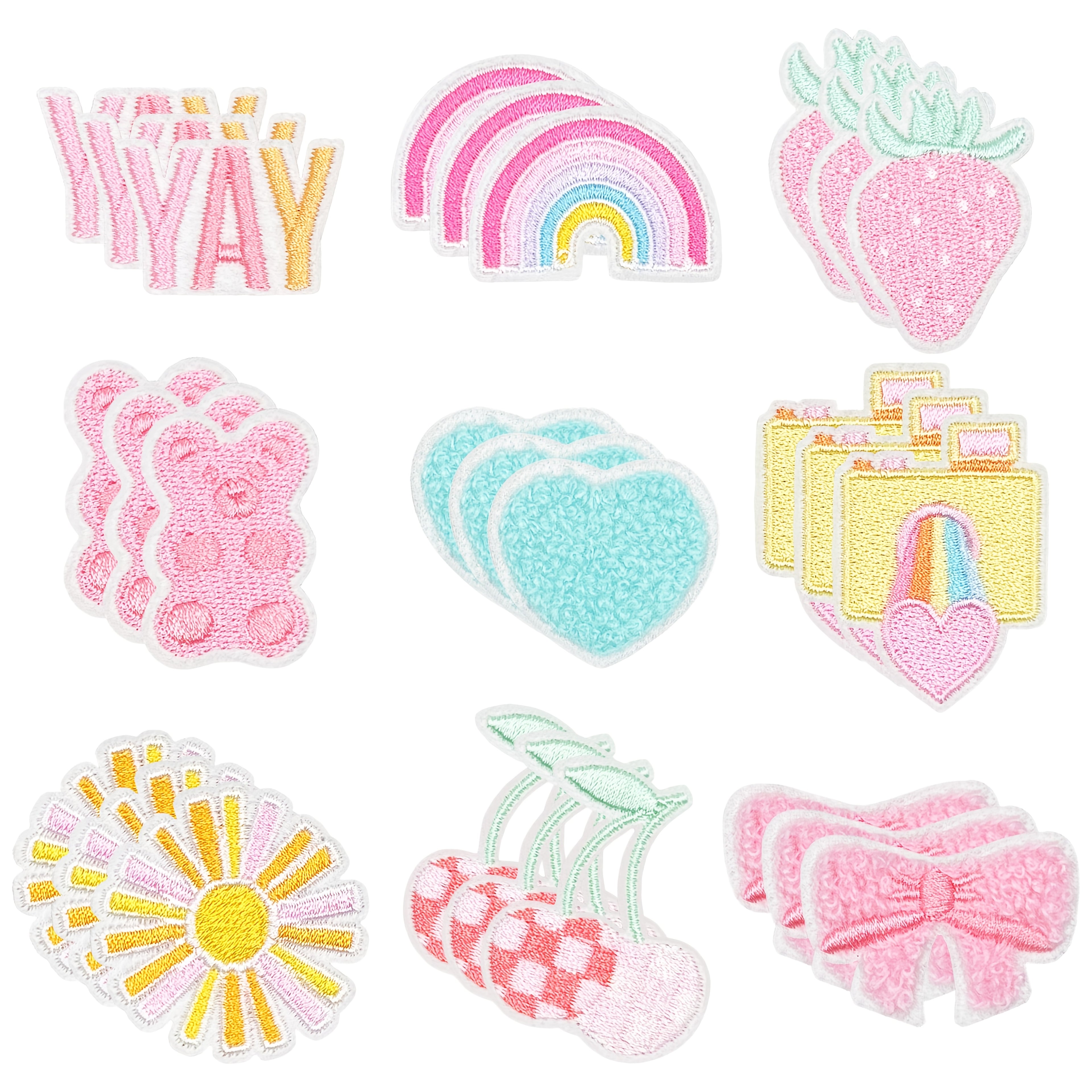 27pcs Set of Adorable Pink Sun And Rainbow Fabric Patches for Ironing, Featuring Retro Embroidery. Perfect for Crafts, These Decorative Stickers Are Ideal for Clothing, Jeans, Backpacks, Denim Jackets, Dresses, And Hats