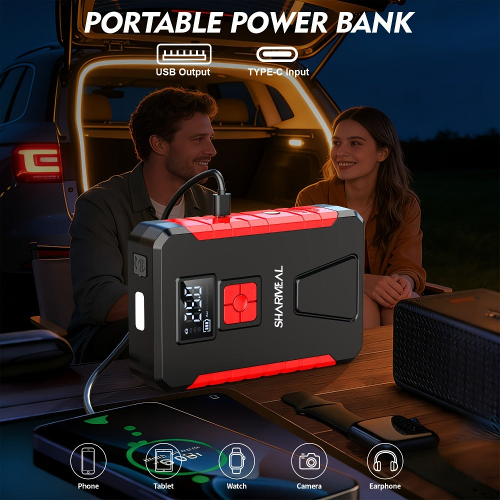 [Portable Jump Starter] 15000A-19000A Peak 350PSI 12V 17-in-1 Portable Jump Starter with Air Compressor Jump Starter, Car Battery Charger, Car Jump Starter with Air Compressor, Jump Starter Para, Car Accessories Tools, LED Light, Battery Charger, Cart Bat