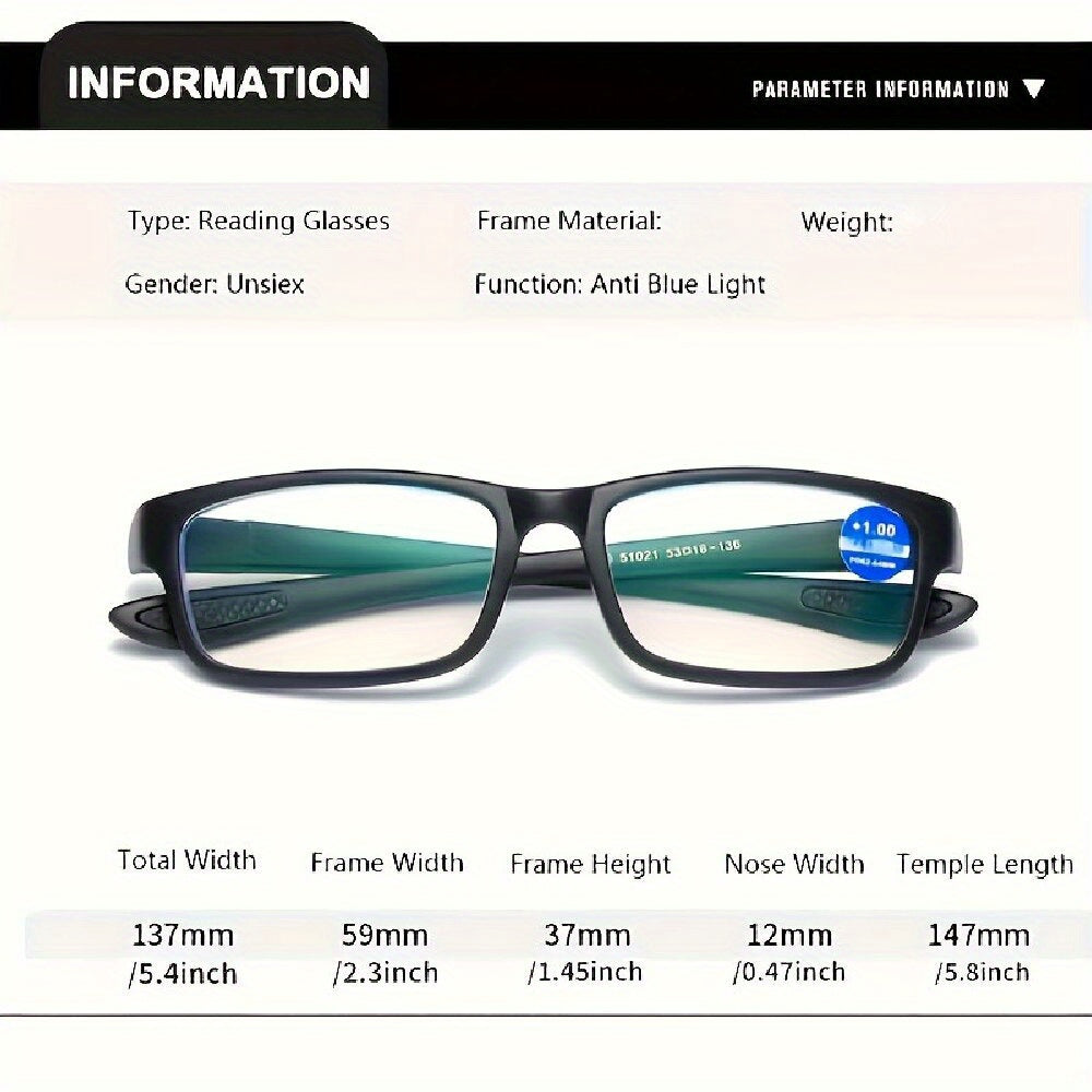 4pcs Fashion Sports Reading Glasses Rectangular Reading Glasses Full Frame Reading Glasses