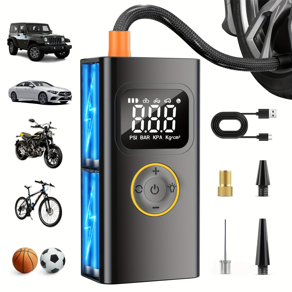Tire Inflator Portable Air Compressor, 150PSI Car Tire Air Pump With Tire Pressure Gauge, LED, 3X Fast One-Button Smart Cordless Tire Air Pump For Cars, Motorcycles, Bicycles, Balls, Etc.