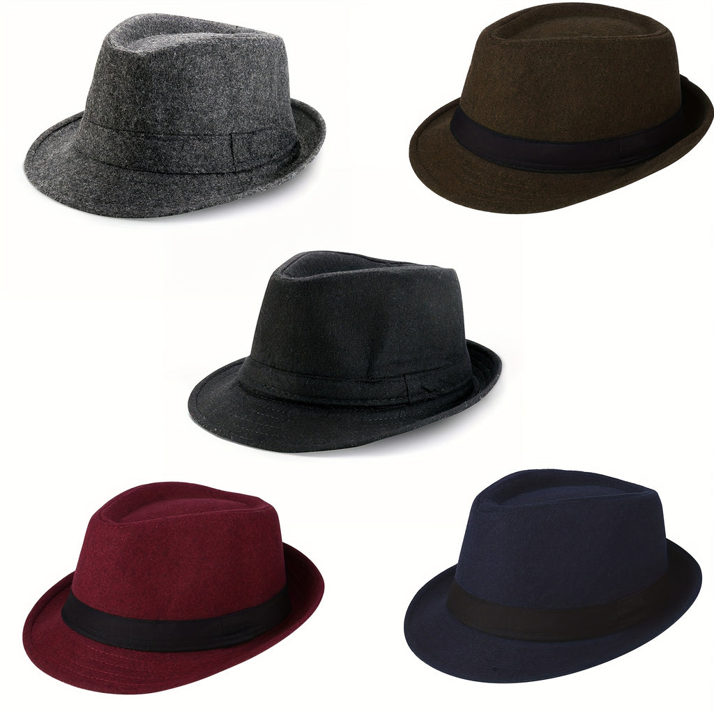 Men's Classic Short Brim Fedora Hat Manhattan Structured Gangster Trilby Jazz Cap