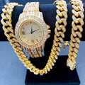 Set Of 3 Pieces, Watch Set For Men And Women, Men's Cuban Necklace And Bracelet Set, Christmas Gift