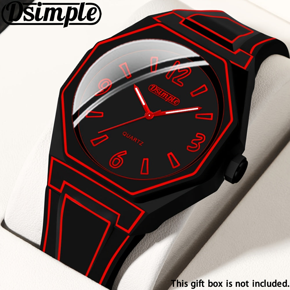 [ Unique Watches for Men] 1pc Fashion Unisex Creative Wrist Watch, Red Silicone Strap, Round Dial, Analog Quartz Watch, Student | Casual | Outdoor Must Have, Best Gift