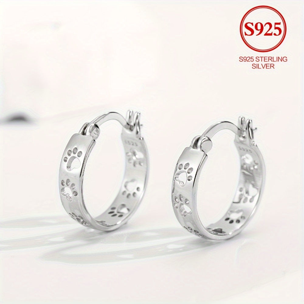 925 Sterling Silver Hoop Earrings for Simple Holiday Style, No Mosaics, Everyday and Gift Occasions, Valentine's Day Gift Ideas, Elegant Animal Claw Jewelry for All Seasons
