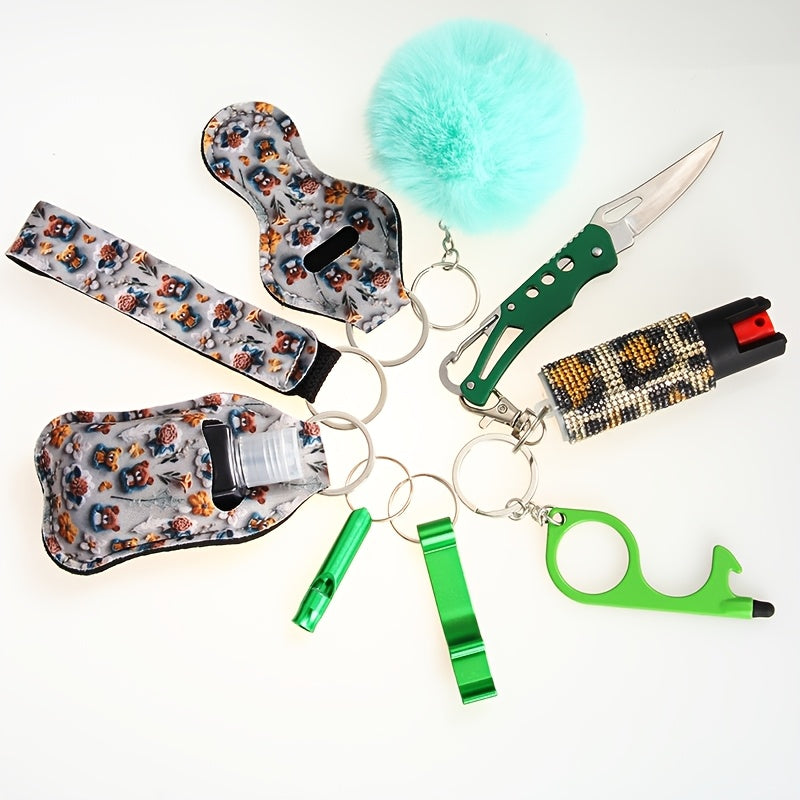 Women's Protection Set, Multiple Gadgets Accessories, Whistle, Pocket Knife, Spray Keychain, Essential Accessories for Daily Outings, A Novel Holiday&Birthday Gift