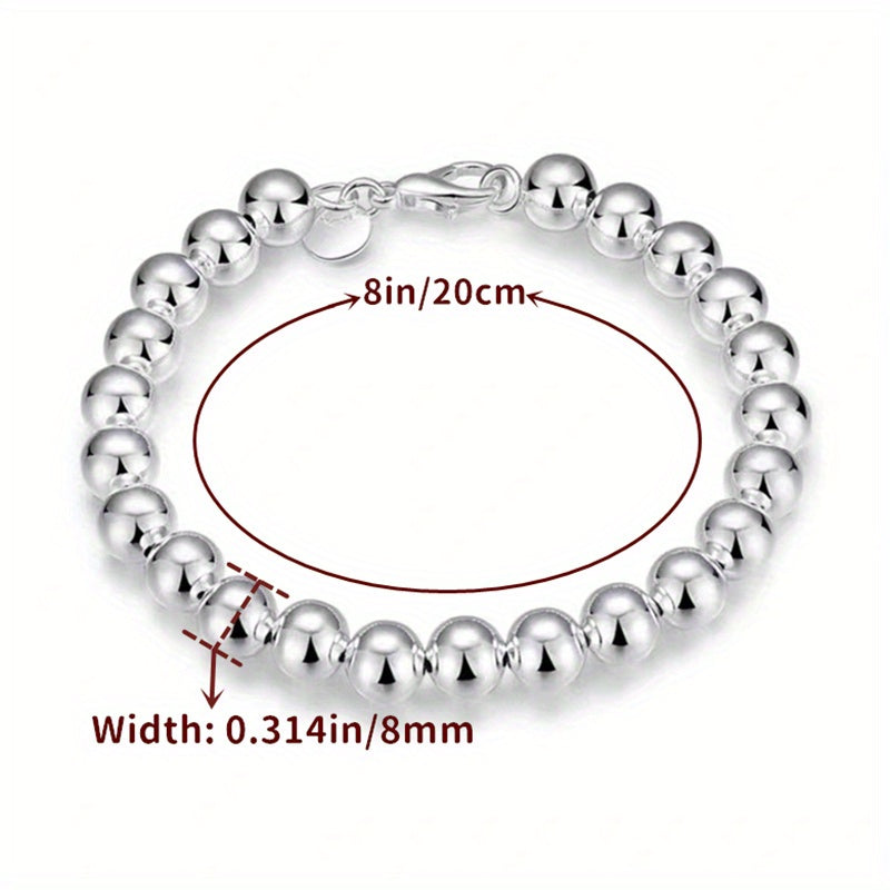 Set of 3 S925 Sterling silvery Beaded Bracelets for Women - Featuring a Easy Round Handcrafted Bead Design, Ideal for Everyday Use And Valentine'S Day Presents
