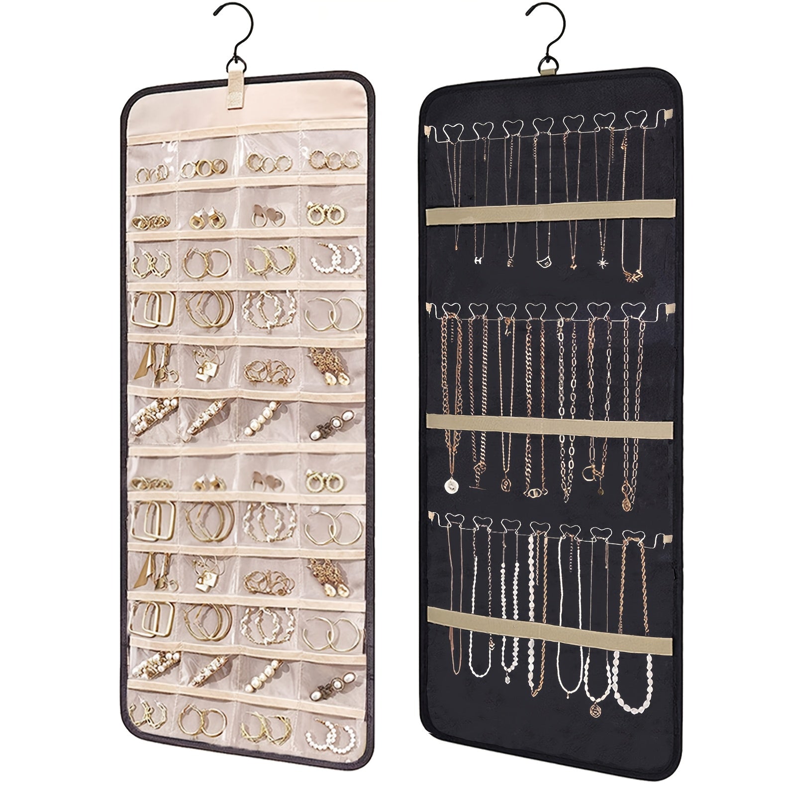 Dual-sided Hanging Jewelry Organizer with 360 Degree Rotating Hanger, for Earring Bracelet Ring Chain with Rotating Hanger