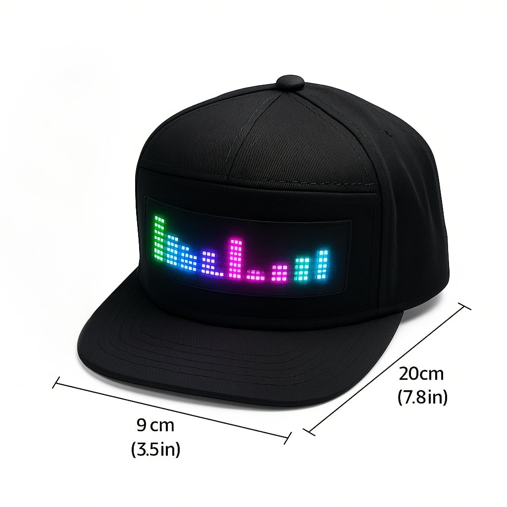 Programmable LED Hat for Men | Black, Scrollable Text & Animated Patterns, APP-Controlled, Adjustable, Woven Fabric, Ideal for Parties & Holidays