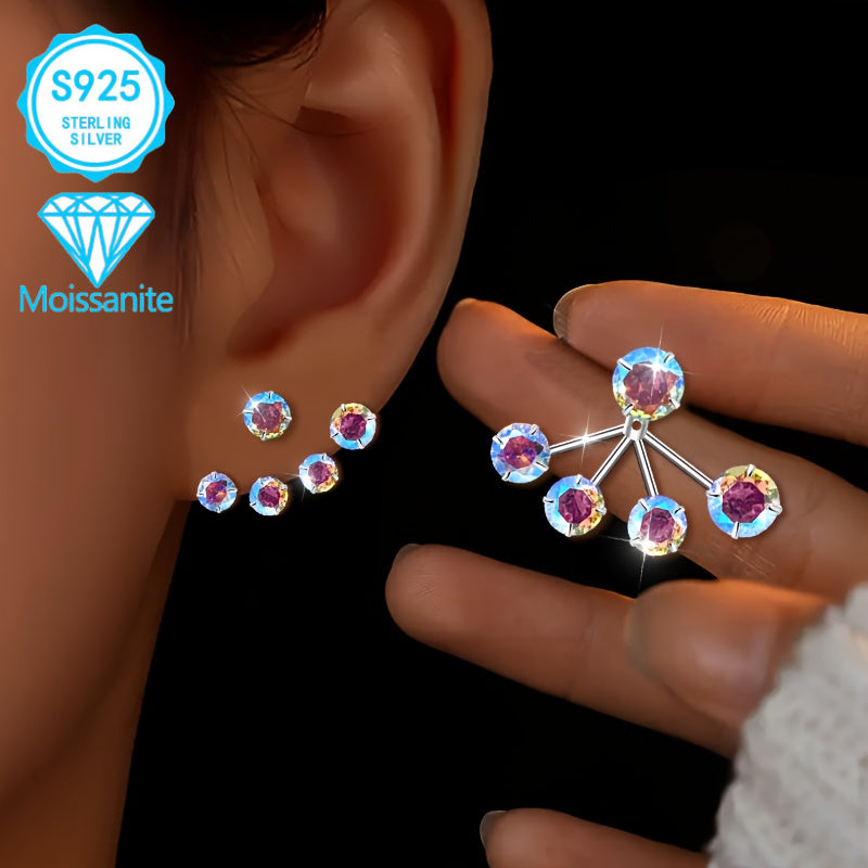 EJG - One Pair, 925 Silver, Women's Fashionable Colorful Moissanite Earrings, Torus-style Earrings, Unique Design, Cute and Delicate, Dazzling, Can Be Given As Gifts to Friends At Christmas | Festivals, Can Be Worn in Parties, Daily Occasions, Hypoal