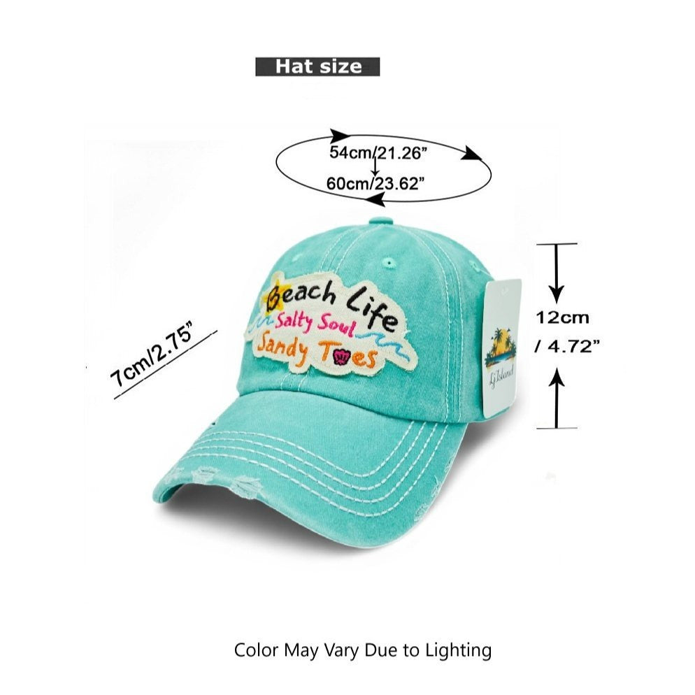 "Beach Life Salty Soul Sandy Toes" Baseball Cap-Local Artist Designed, Vintage, Distressed, Embroidered, 100% Cotton, UV Protection, Adjustable