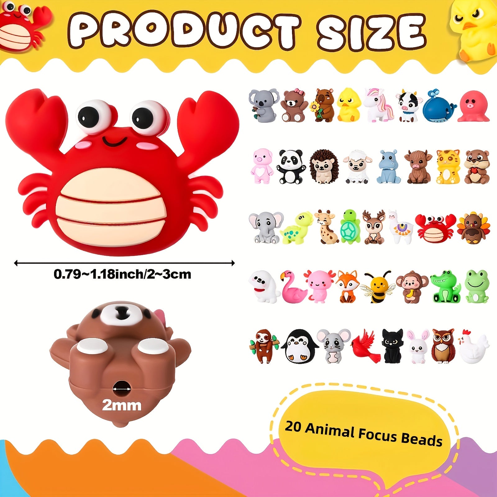 20pcs Of 3D Animal Silicone Focus Beads. These Beads Are Widely Used for Filling Easter Baskets, Easter Egg Prizes, Classroom Crafts, DIY Keychains, Jewelry-making Bracelets, Necklaces, Phone Hangers, And Decorative Pendants.