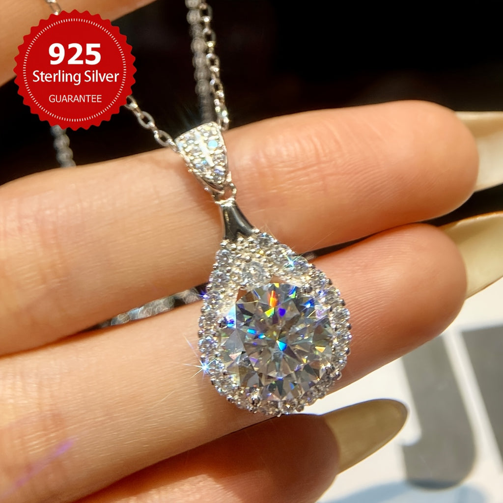 925 Sterling Silver Inlaid Synthetic Zirconia Necklace, Wedding Necklace, Valentine'S Day Gift, Elegant Women'S Bridal Jewelry, Best Valentine'S Day Gift