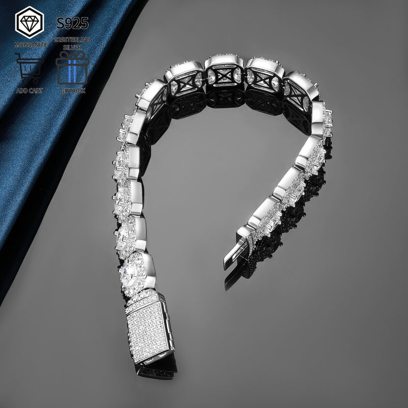 50 Carat(including 2 Carats* 13 Large Moissanite) Moissanite Bracelet, High-end Luxury Sparkling Moissanite Bracelet for Men and Women, Paired with Exquisite Gift Box, Suitable for Birthday Gifts, Fine Jewelry, Lovers' Anniversary Gifts Plat