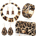 7/ Pcs Set Bohemian Style Leopard Print Jewelry Sets - Plastic Fashion Accessories Including  Necklaces, Earrings, Bracelets, and Handbags - Suitable for Daily and Vacation Wear